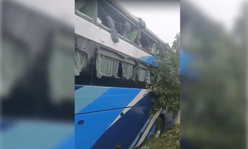 A photo of the bus that came under attack in Kalat, Balochistan on Wednesday.